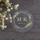 Minimalistic Wedding Stickers with Gold Foil Monograms - XOXOKristen