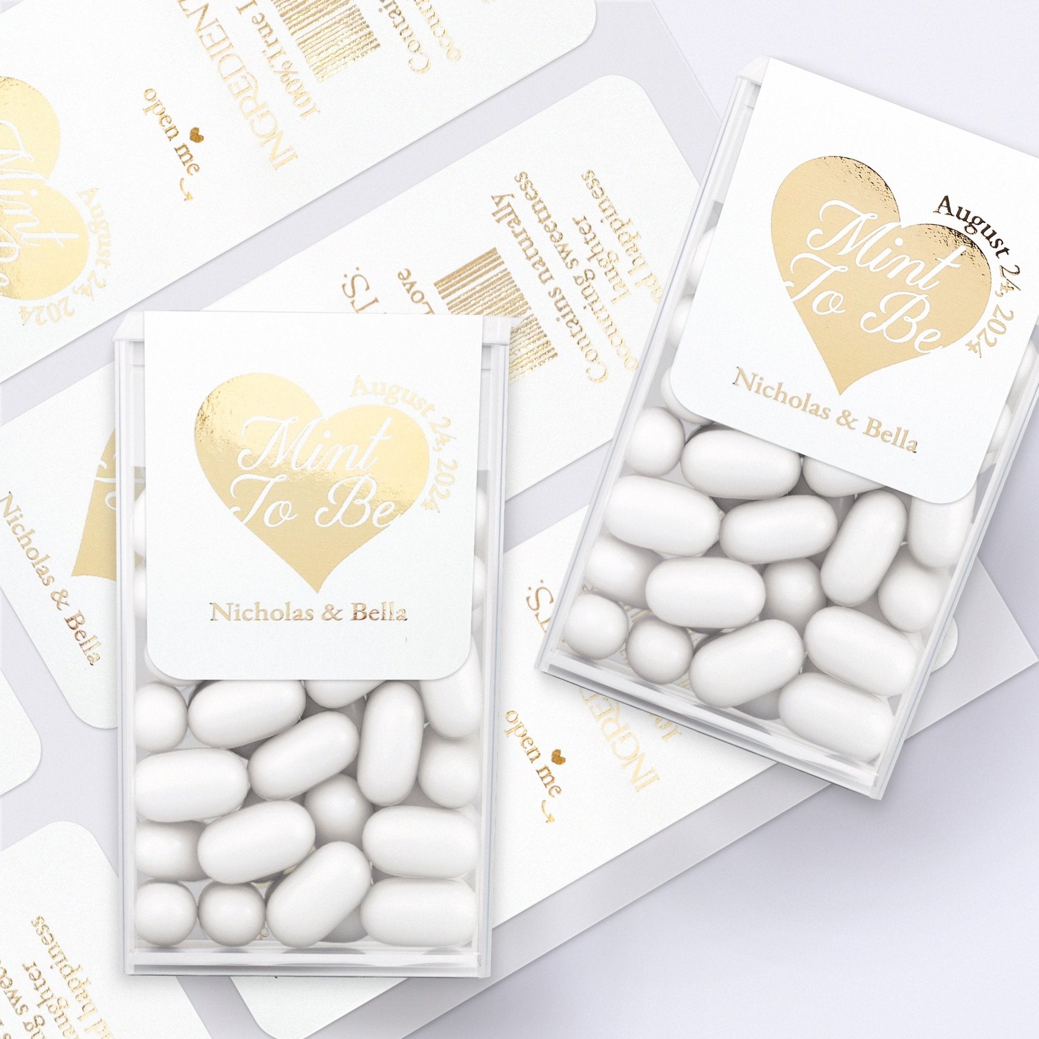 Mint to Be Tic Tac Stickers for Wedding Favors with Gold Foiled Heart - XOXOKristen