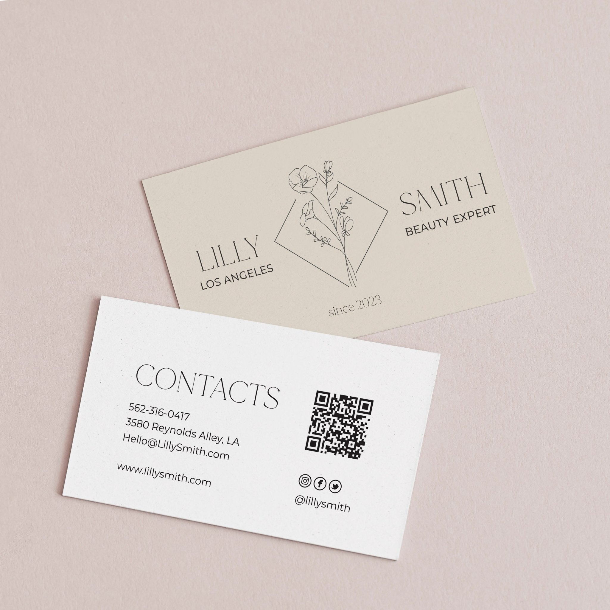 Modern Floral Business Card with QR Code - XOXOKristen