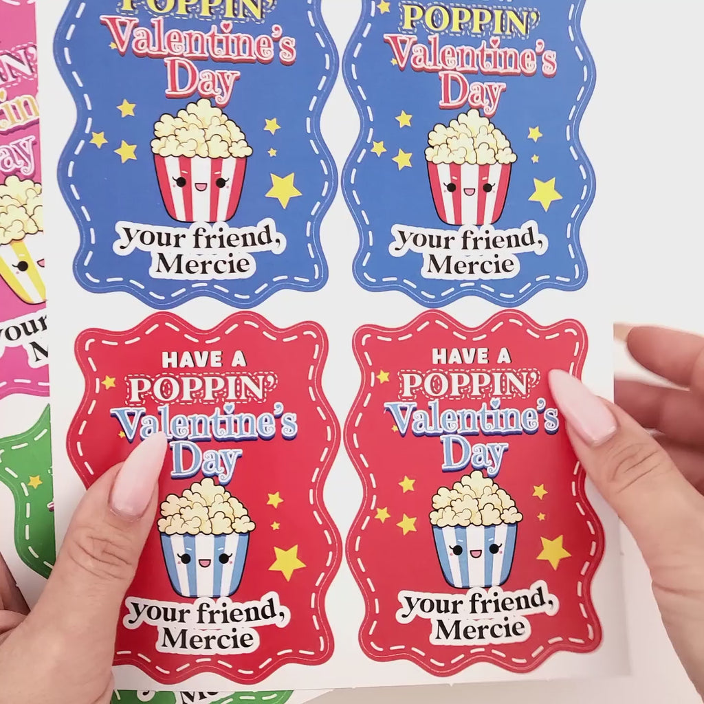 Custom Personalized Valentine Popcorn Stickers for Kids - XOXOKristen