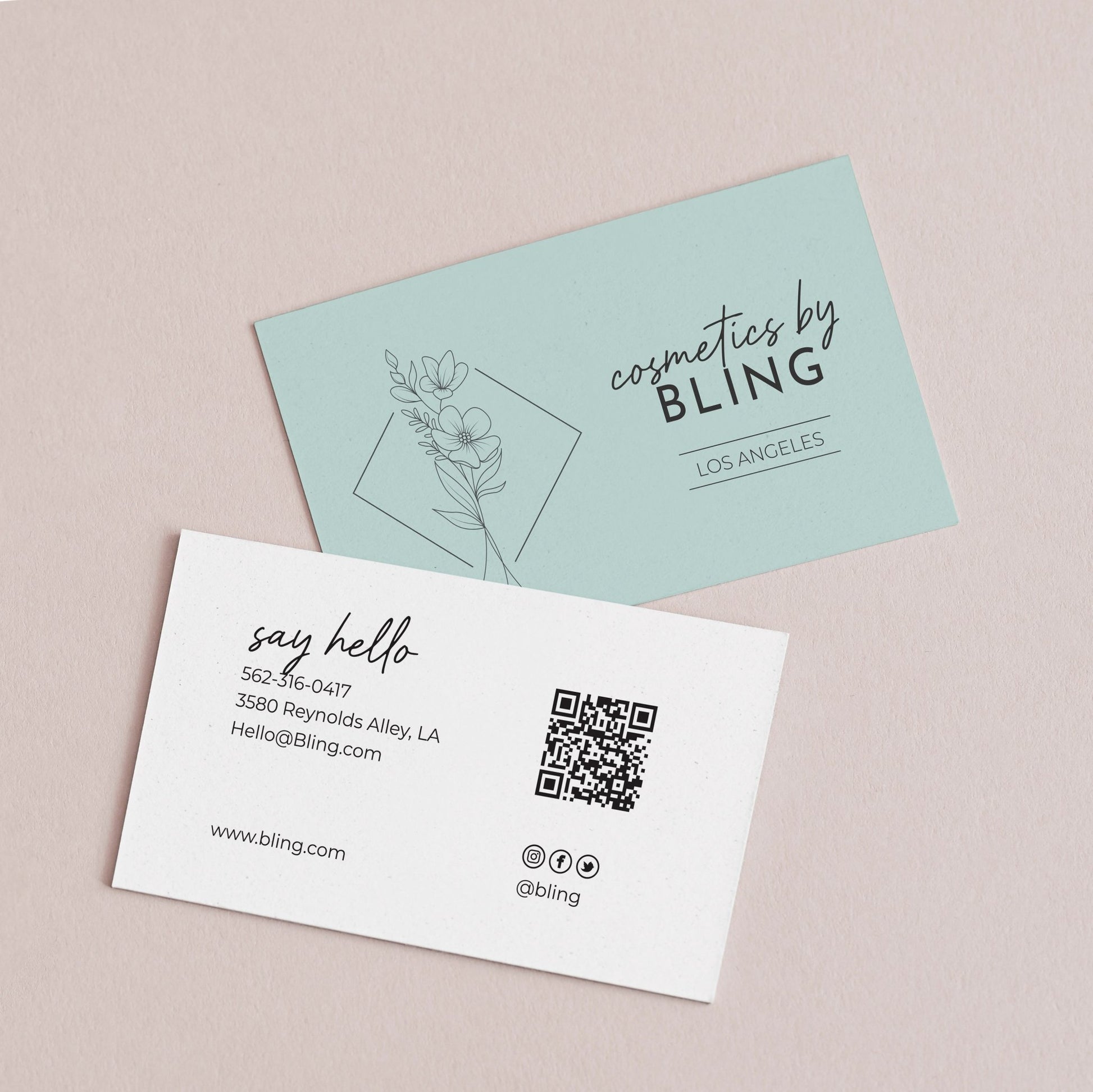 Small Business Cards with Floral Design and QR Code - XOXOKristen