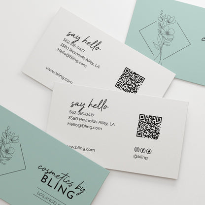 Small Business Cards with Floral Design and QR Code - XOXOKristen