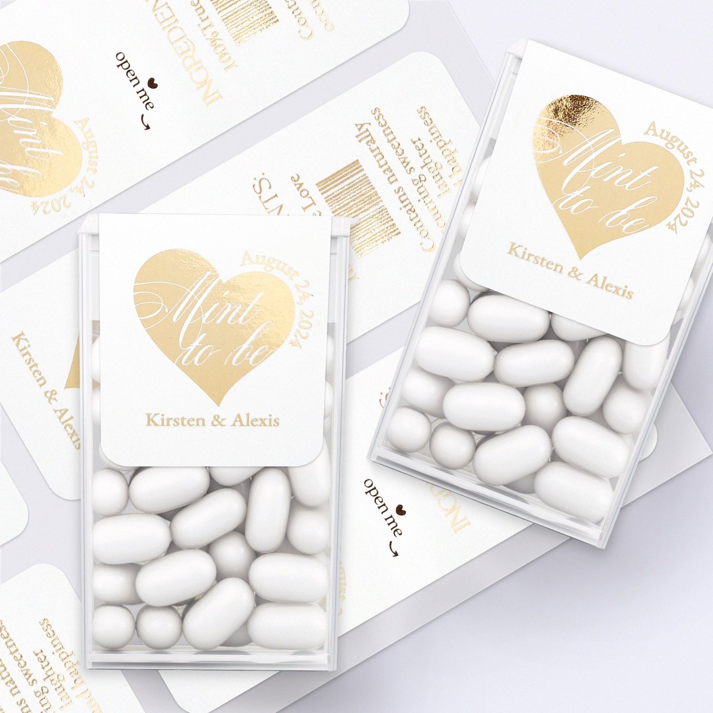 Tic Tac Stickers for Wedding Favors with Gold Foiled Calligraphy - XOXOKristen