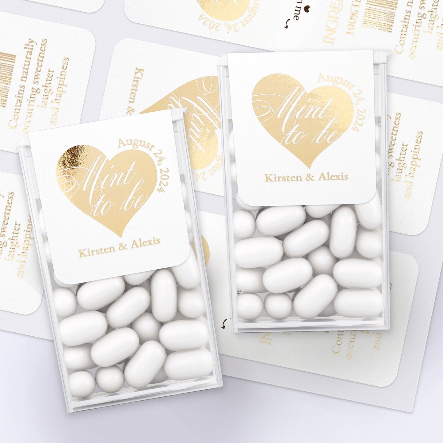 Tic Tac Stickers for Wedding Favors with Gold Foiled Calligraphy - XOXOKristen