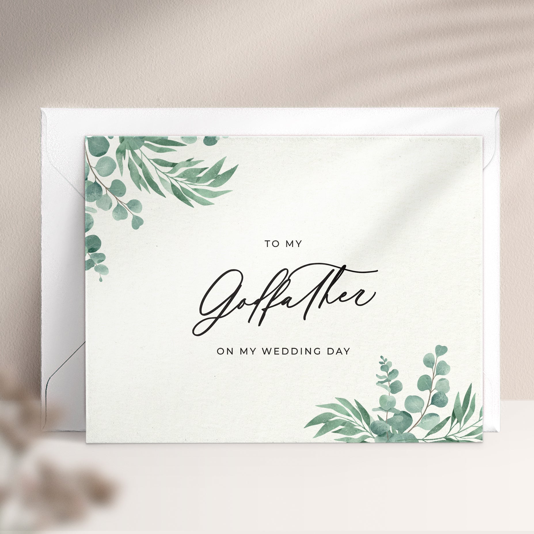 To my Godfather on my Wedding Day Greenery Note Card - XOXOKristen