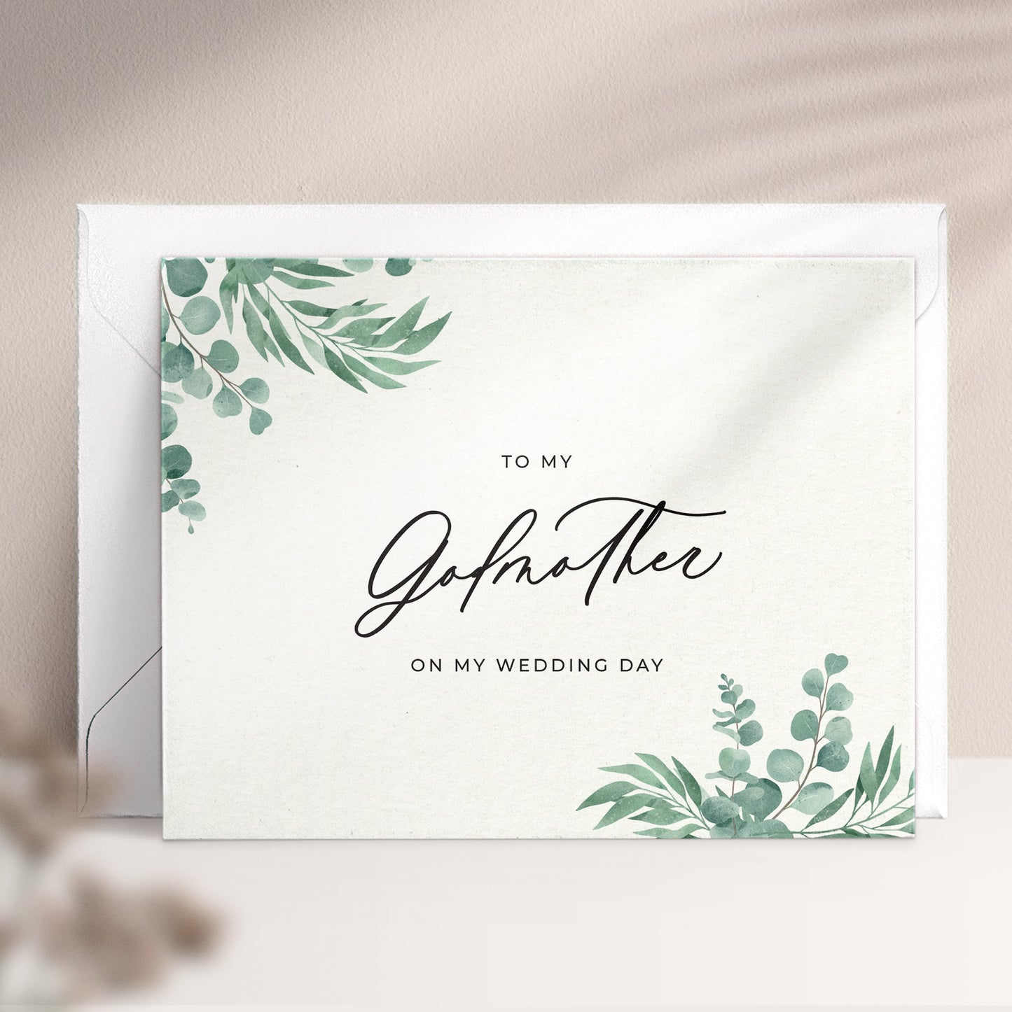To my Godmother on my Wedding Day Greenery Note Card - XOXOKristen
