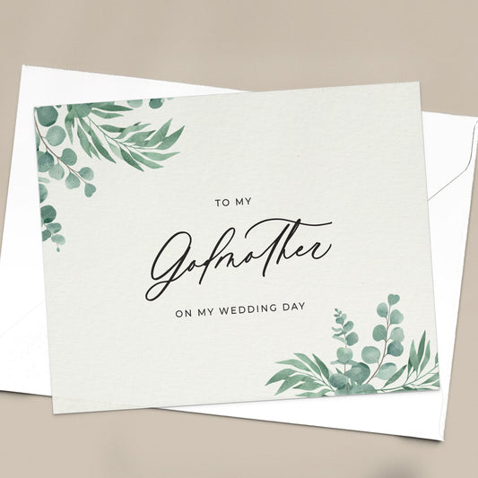 To my Godmother on my Wedding Day Greenery Note Card - XOXOKristen