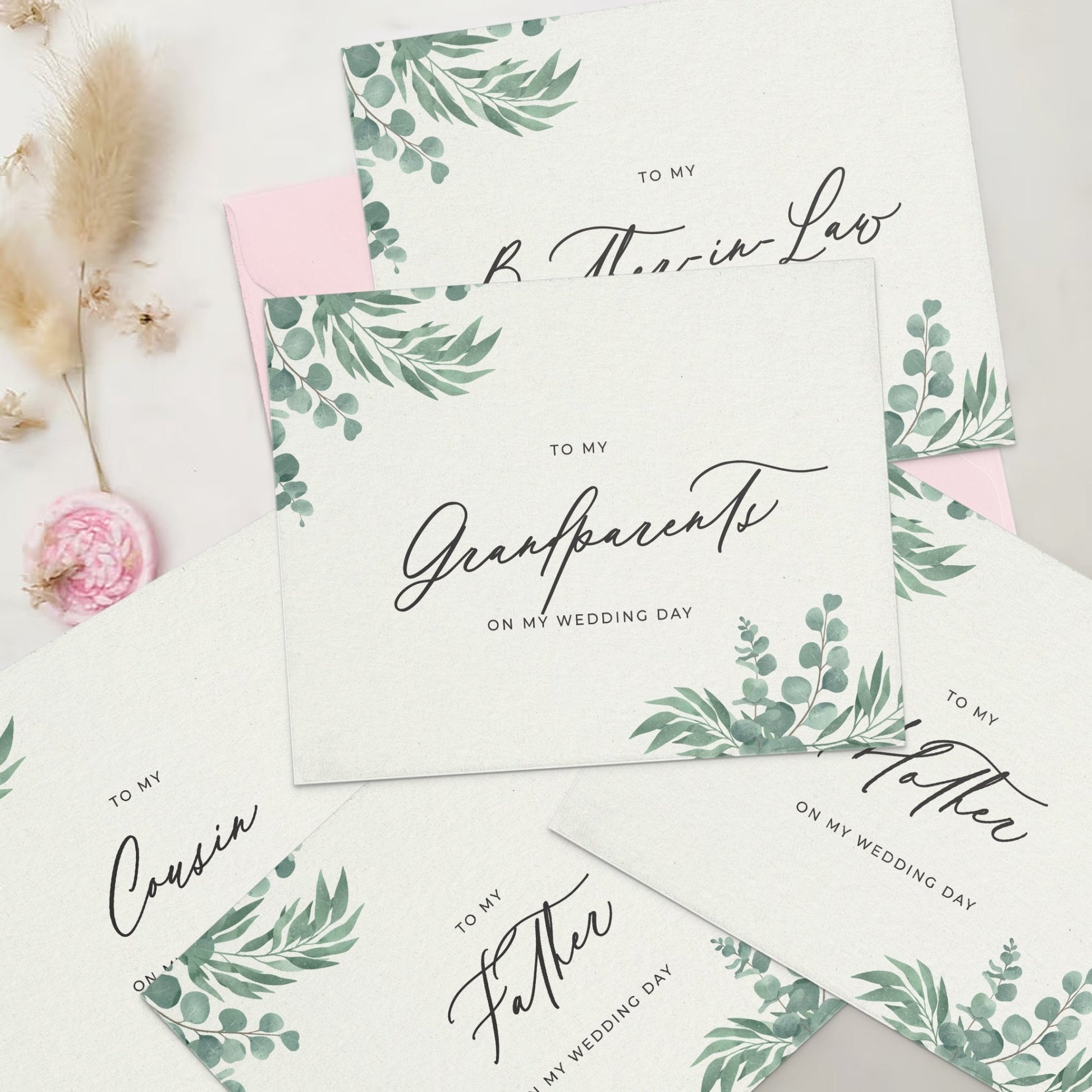 To my Grandfather on my Wedding Day Greenery Note Card - XOXOKristen