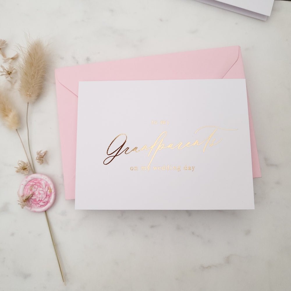 To my Grandparents on my Wedding Day Gold Calligraphy Cards - XOXOKristen