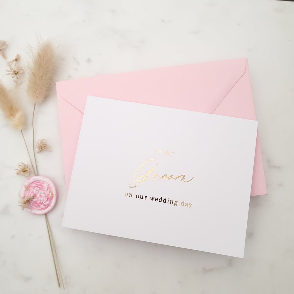 To my Groom on my Wedding Day Gold Calligraphy Cards - XOXOKristen