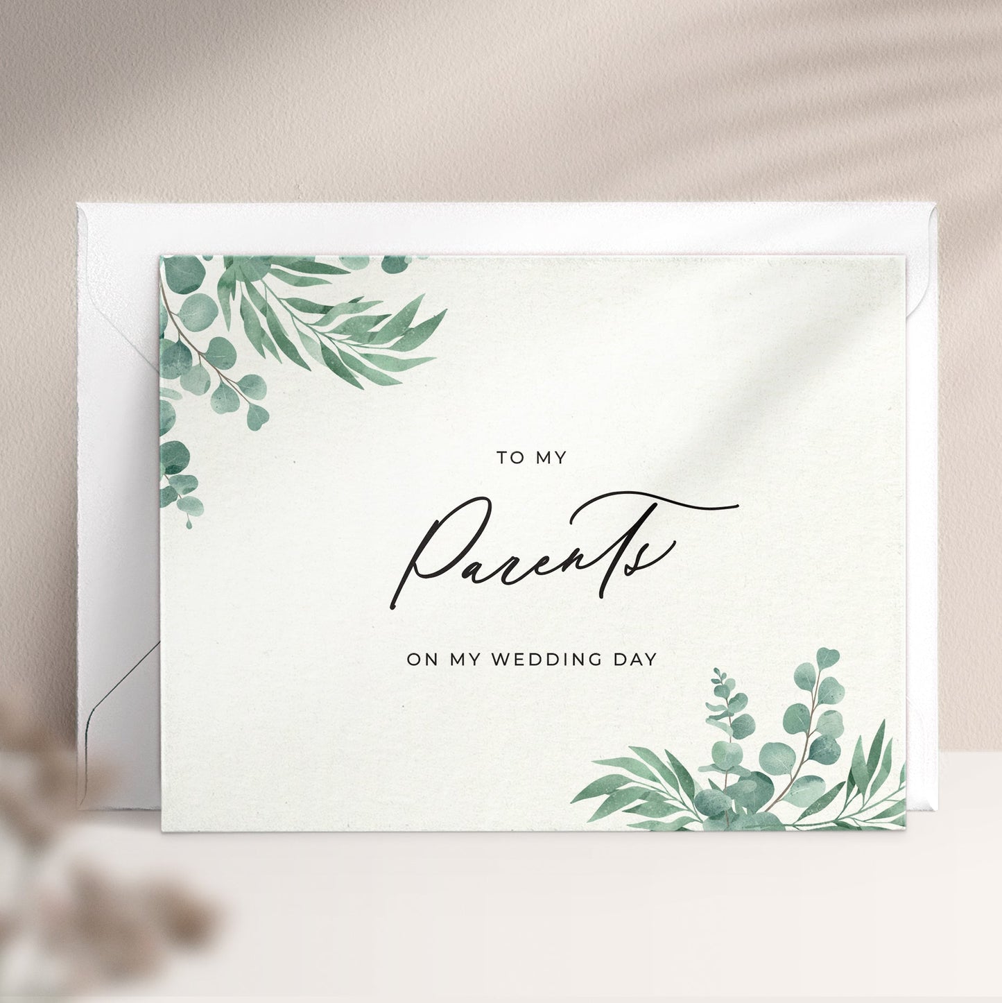 To my Parents on my Wedding Day Greenery Note Card - XOXOKristen