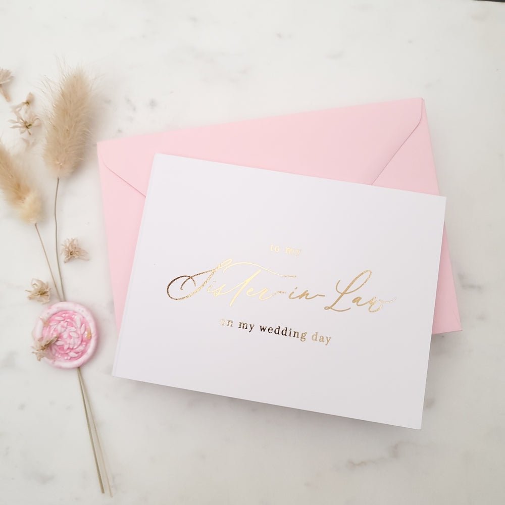 To my Sister - in - law on my Wedding Day Gold Calligraphy Cards - XOXOKristen