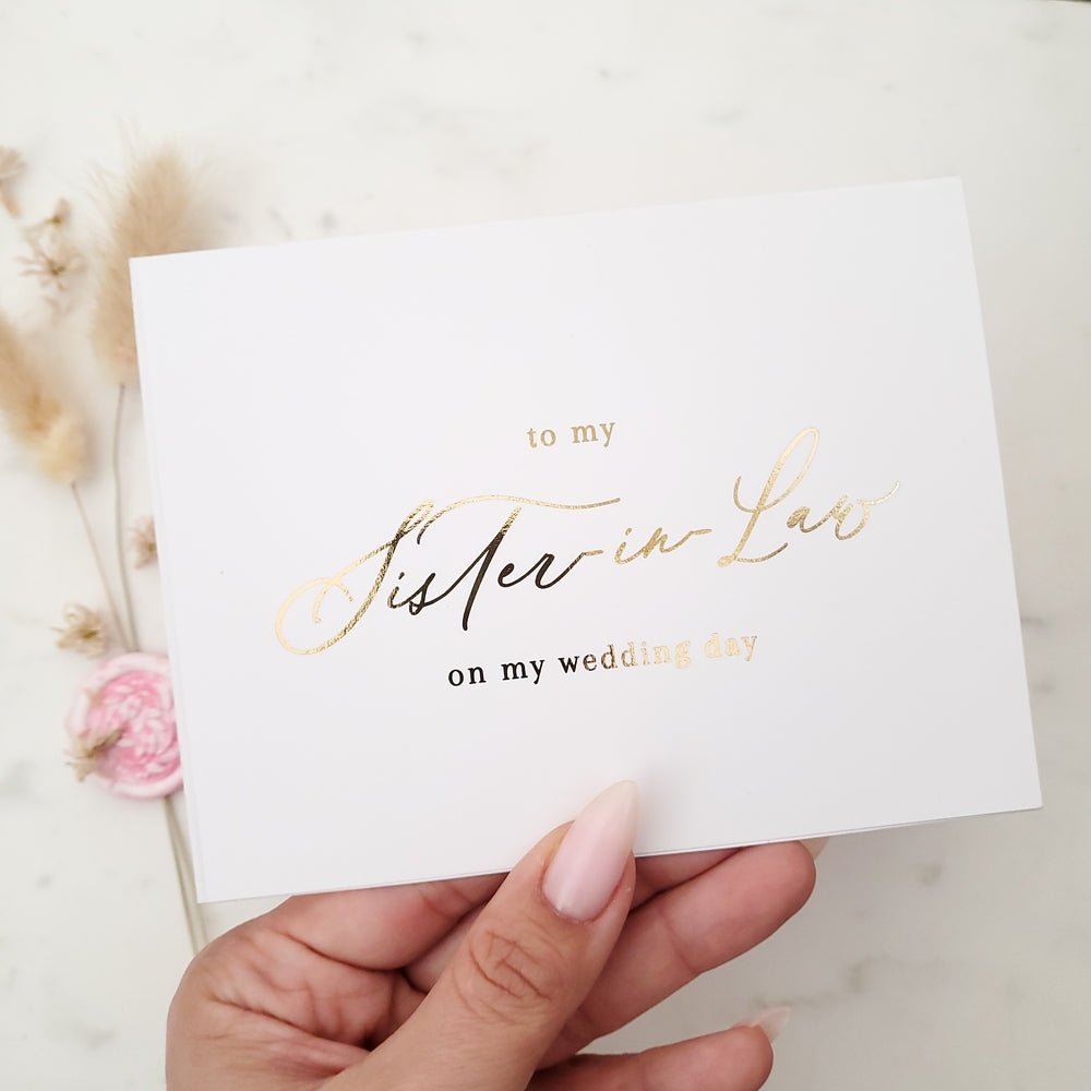 To my Sister - in - law on my Wedding Day Gold Calligraphy Cards - XOXOKristen