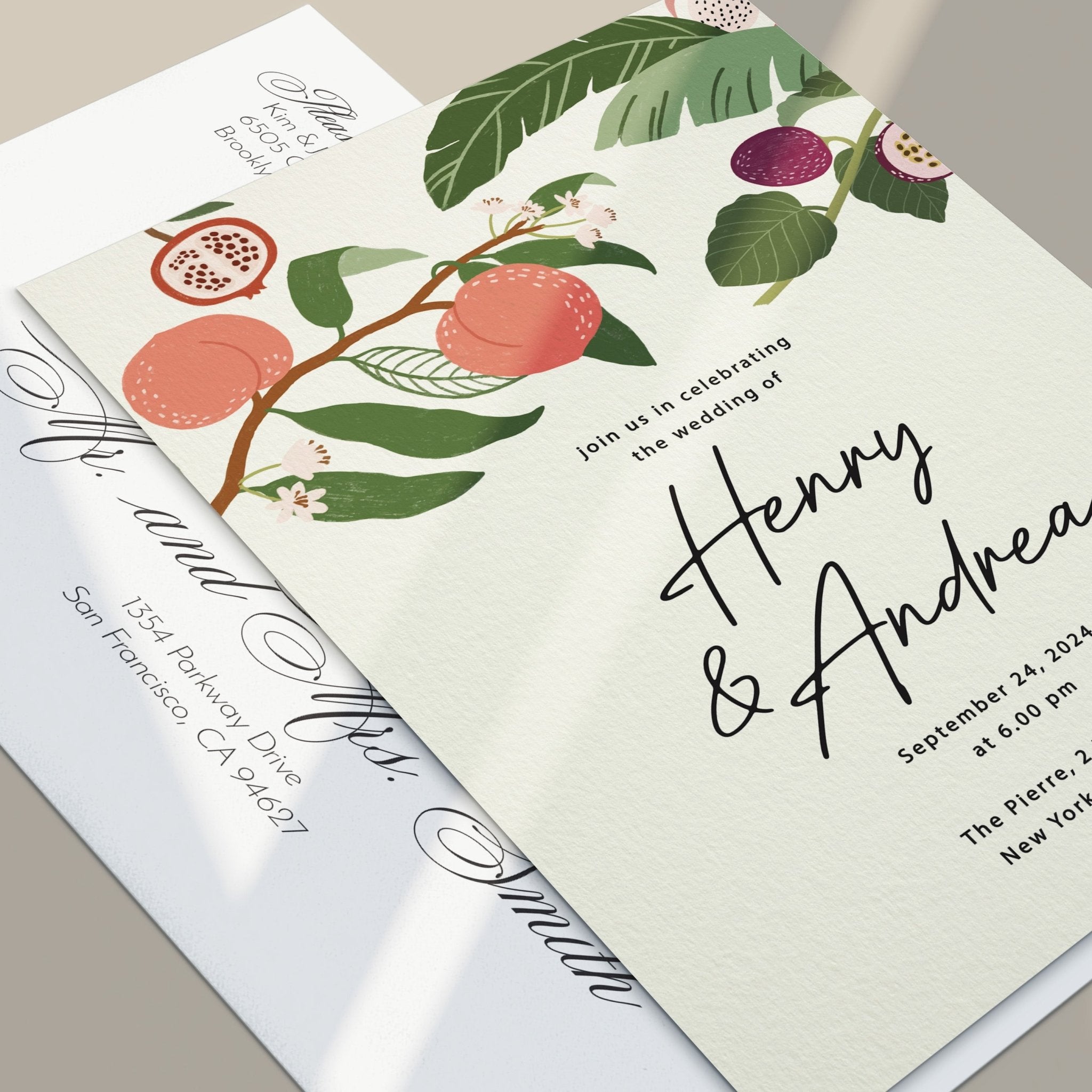 Tropical Fruits and Trees Wedding Invites - XOXOKristen