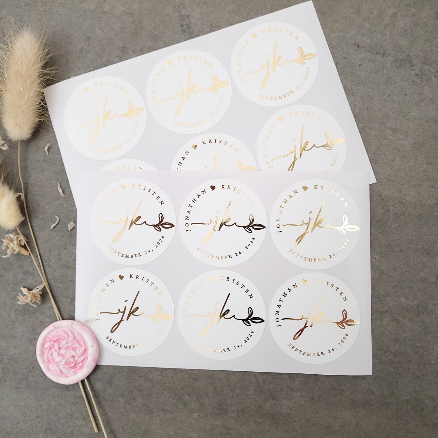 Wedding favor stickers with gold foil - XOXOKristen