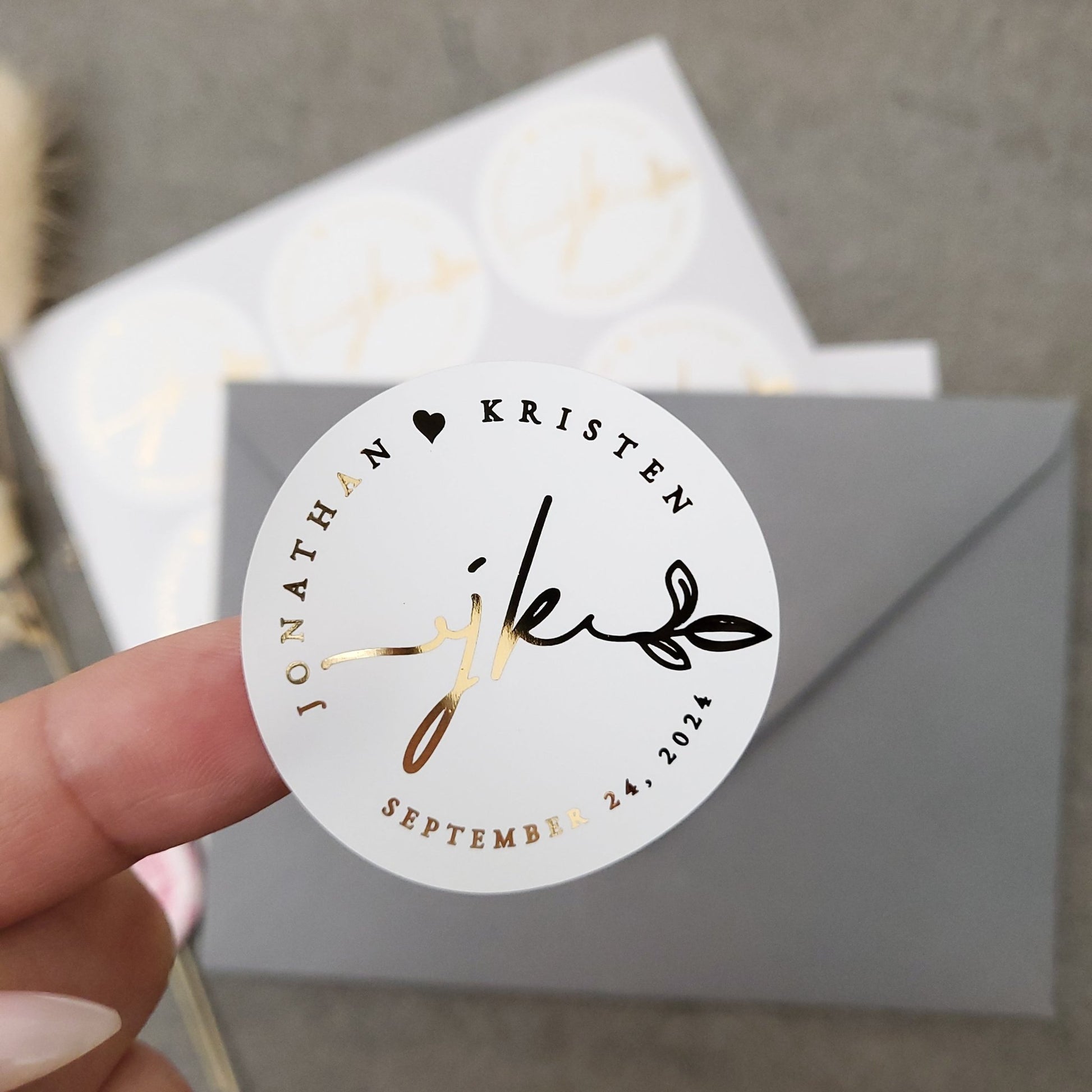 Wedding favor stickers with gold foil - XOXOKristen