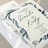 Wedding Invitations with Dark Blue Leaves - XOXOKristen