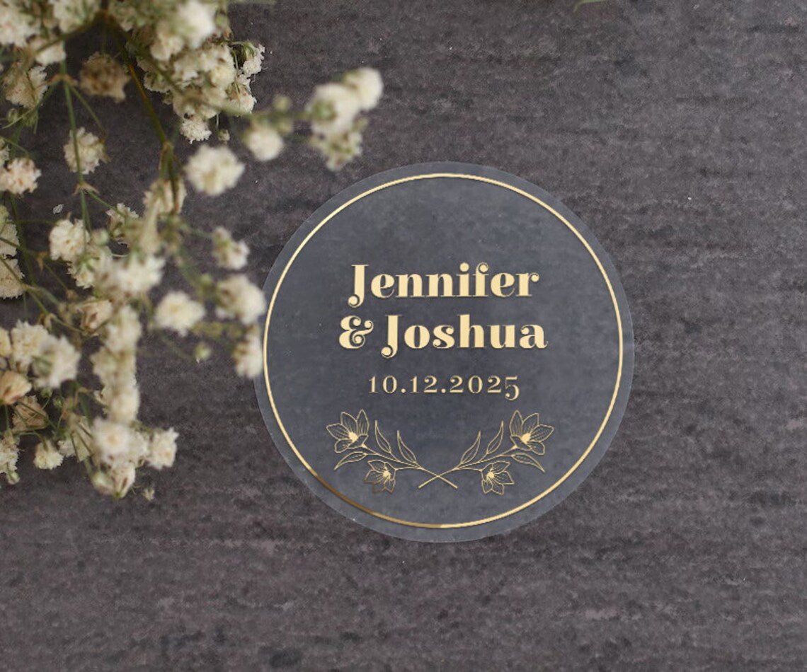 Wedding Stickers with Gold Foil Print and Floral Branch - XOXOKristen