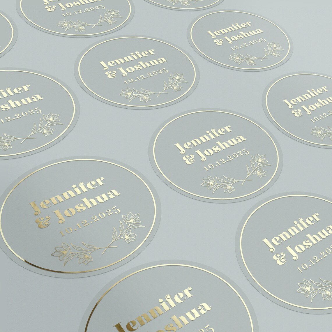 Wedding Stickers with Gold Foil Print and Floral Branch - XOXOKristen