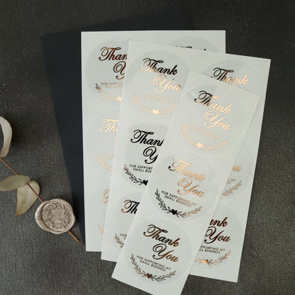 thank you for supporting my small business clear stickers with rose gold foiled lettering - XOXOKristen