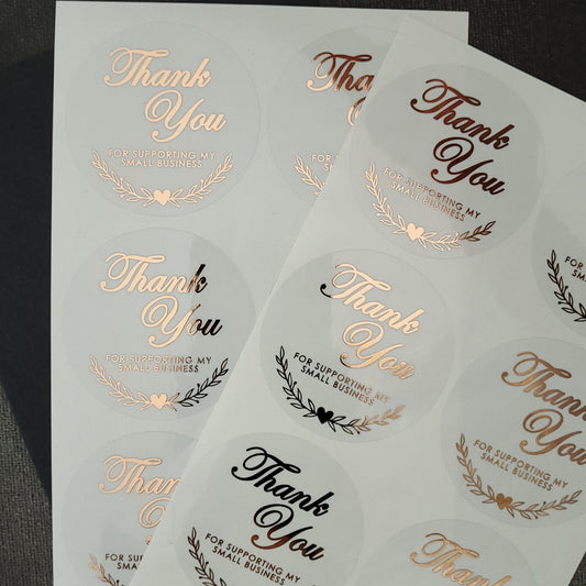 thank you for supporting my small business clear stickers with rose gold foiled lettering - XOXOKristen