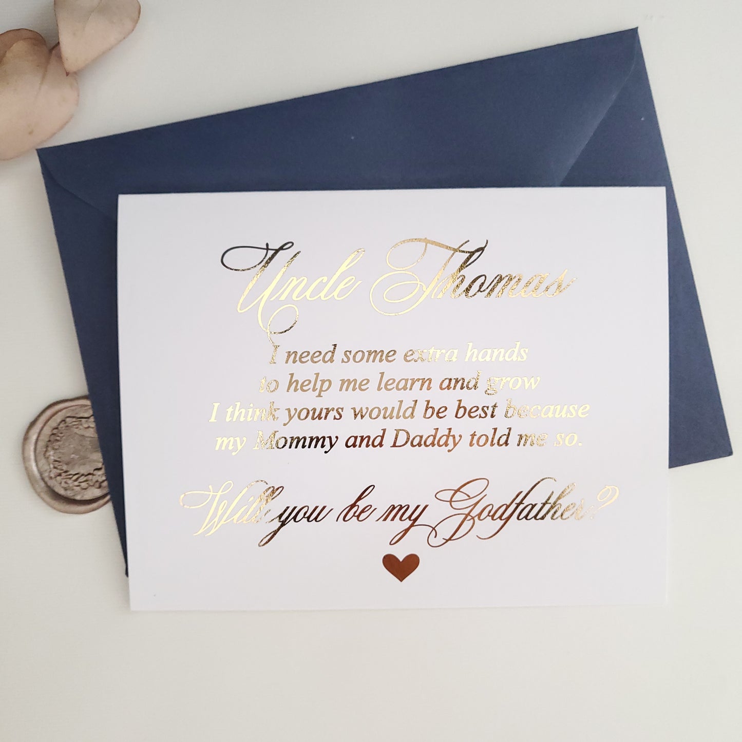 custom gold foiled godfather proposal card - XOXOKristen