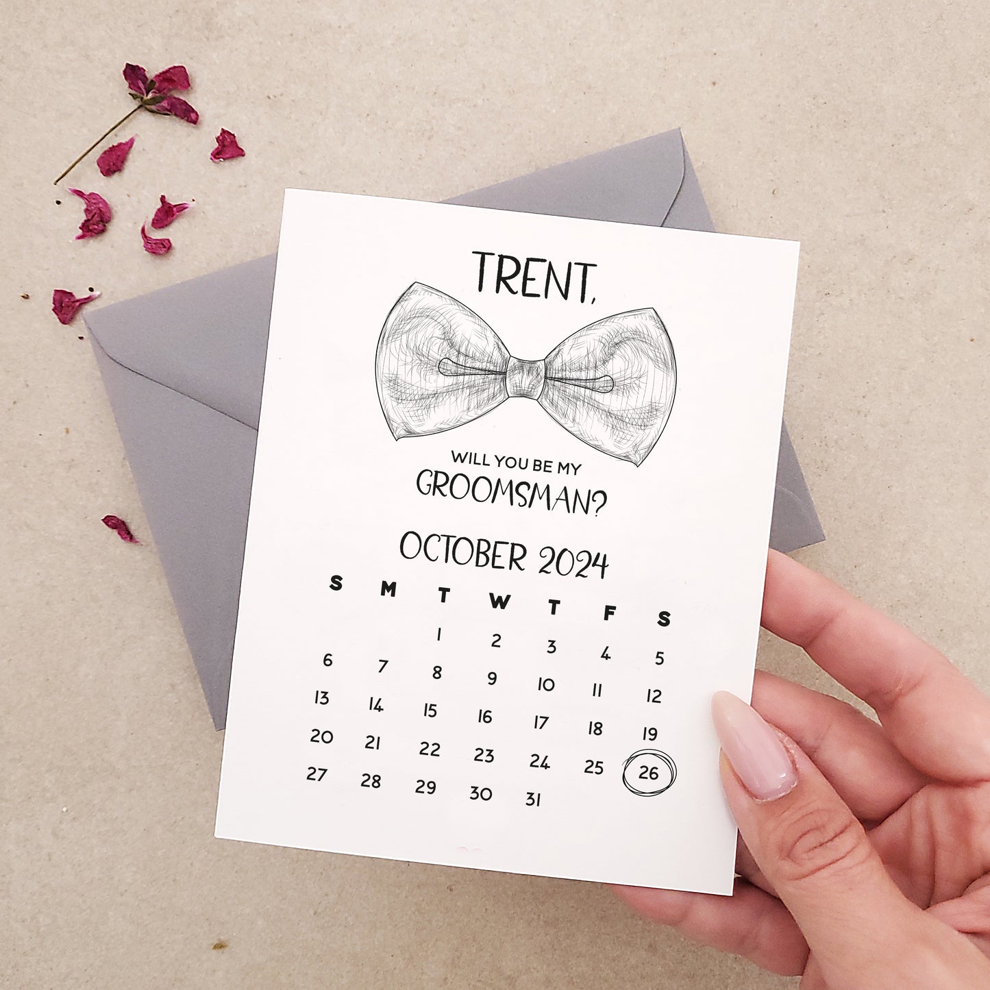elegant groomsman proposal card with bow tie calendar  design - XOXOKristen