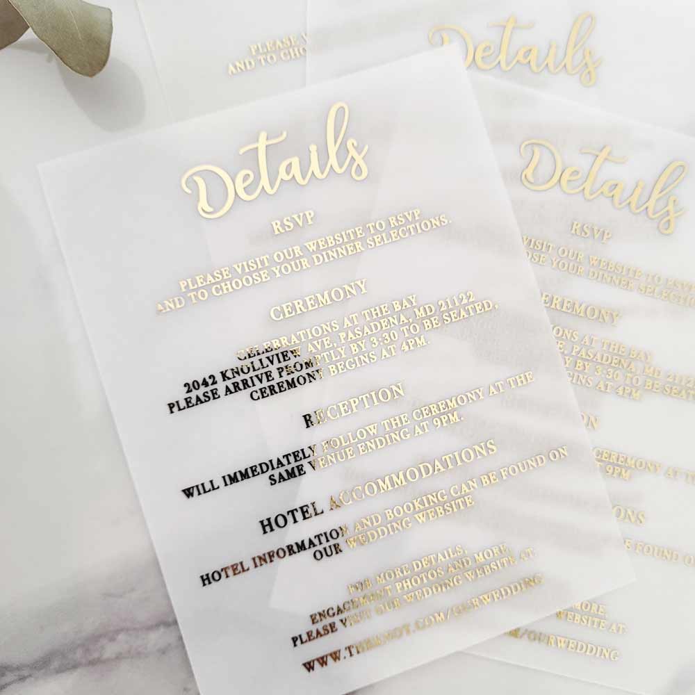 Gold foiled vellum wedding enclosure card - XOXOKristen