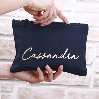 Personalized bridesmaid gift makeup bag. Customizable pouch for maid of honor, bridesmaid or other custom wedding roles. - XOXOKristen