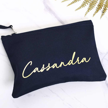 Personalized bridesmaid gift makeup bag. Customizable pouch for maid of honor, bridesmaid or other custom wedding roles. - XOXOKristen