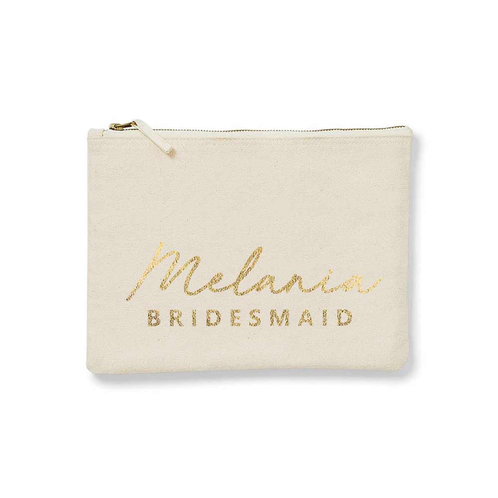 Personalized bridesmaid gift makeup bag. Customizable pouch for maid of honor, bridesmaid or other custom wedding roles. - XOXOKristen