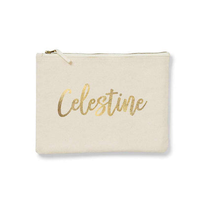 Personalized bridesmaid gift cosmetic pouch with handwritten golf foiled wedding role. Customize for maid of honor, bridesmaid or other custom role - XOXOKristen