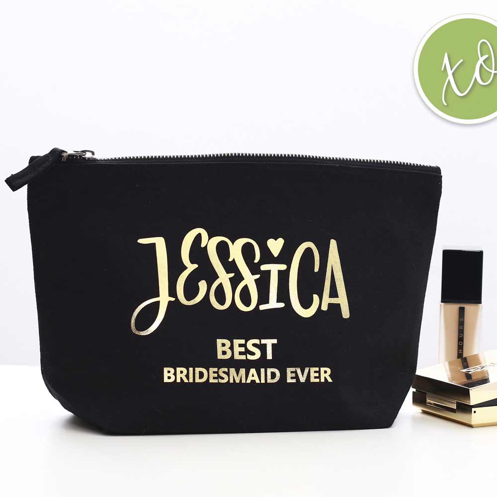 Personalized bridesmaid gift cosmetic pouch. Customizable makeup bag for maid of honor, bridesmaid or other wedding role -  XOXOKristen