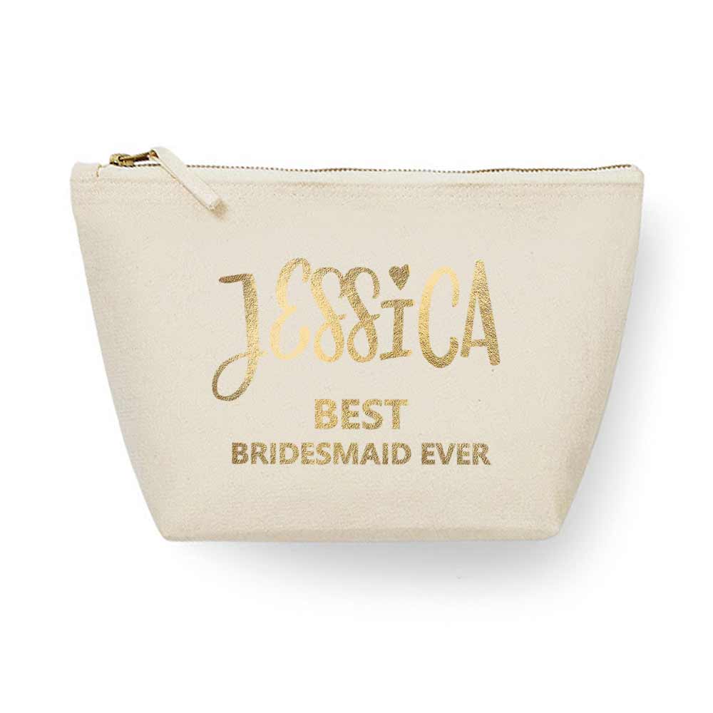 Personalized bridesmaid gift cosmetic pouch. Customizable makeup bag for maid of honor, bridesmaid or other wedding role - XOXOKristen