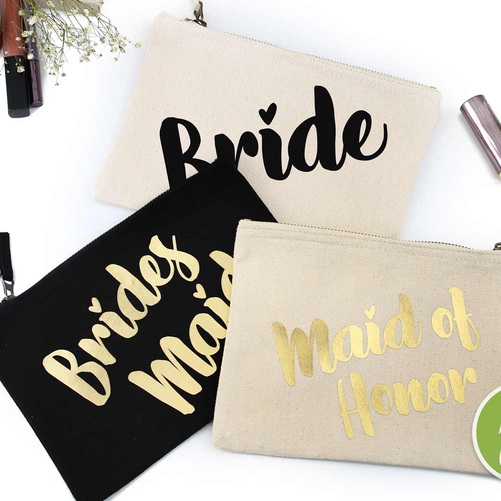 Makeup bag for bridesmaid, maid of honor, matron of honor or other custom wedding role – XOXOKristen 