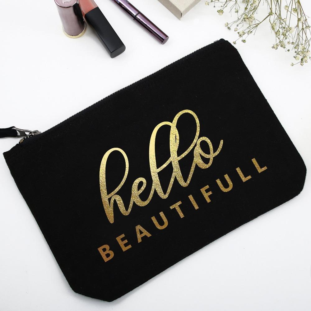 Bridesmaid gift cosmetic pouch. “Hello beautiful” makeup bag for your maid of honor or  bridesmaid -  XOXOKristen