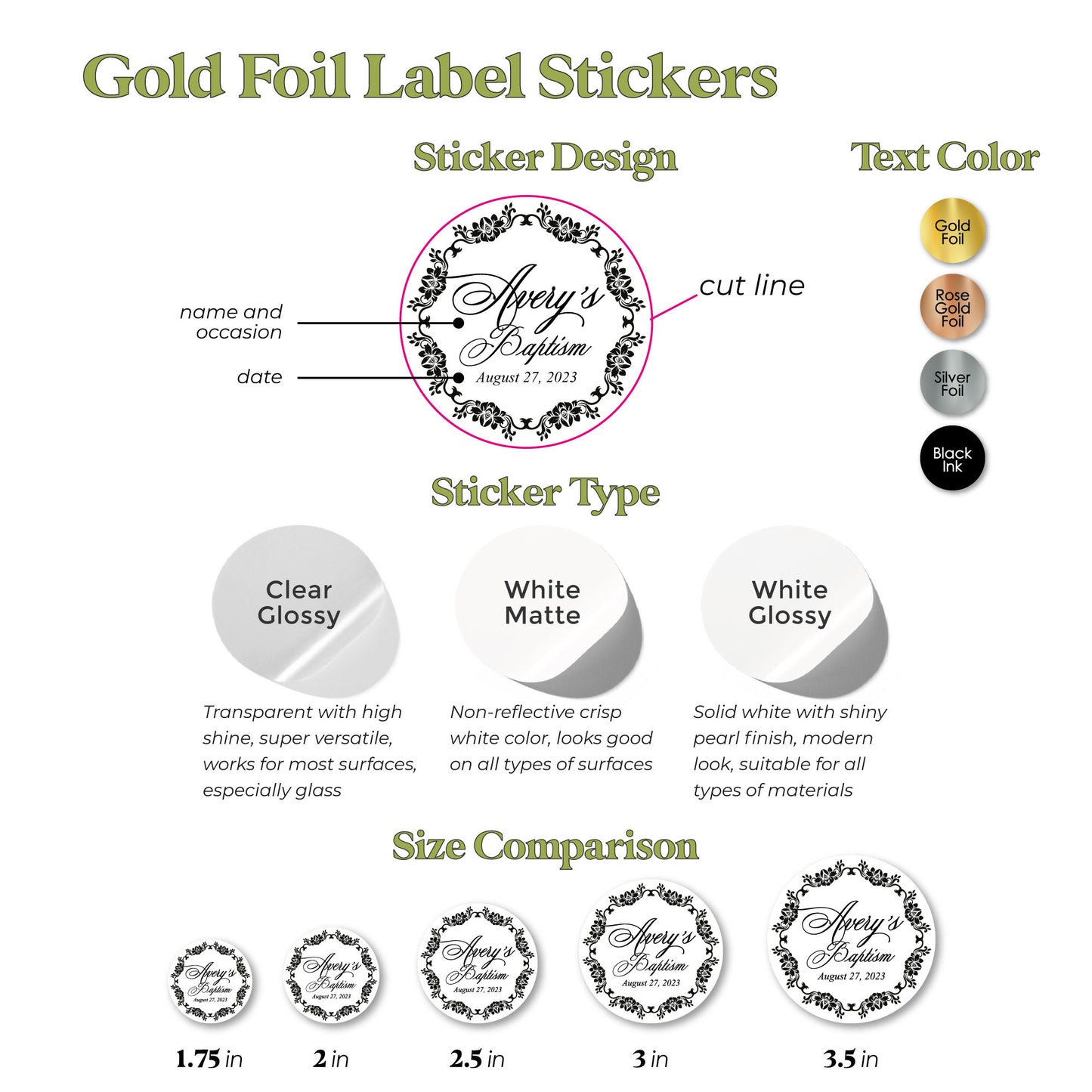 Custom Gold Foiled Baptism Stickers