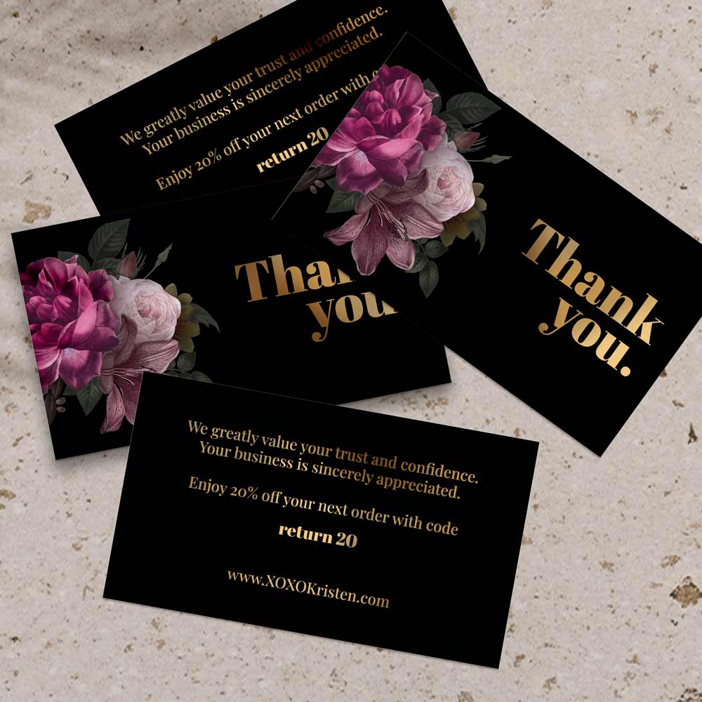 Floral thank you business card with ready-made template - XOXOKristen