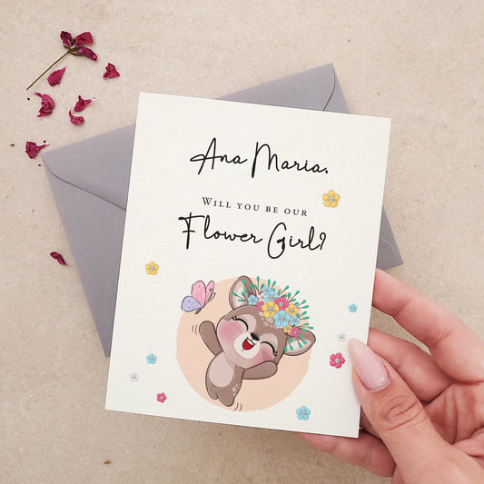 will you be our flower girl proposal card with cute illustration - XOXOKristen