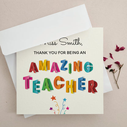 thank you for being an amazing teacher personalized card - XOXOKristen
