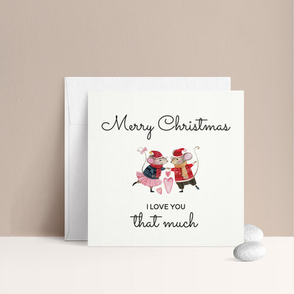 I love you that much Merry Christmas card with two mice in Christmas sweaters design  - XOXOKristen