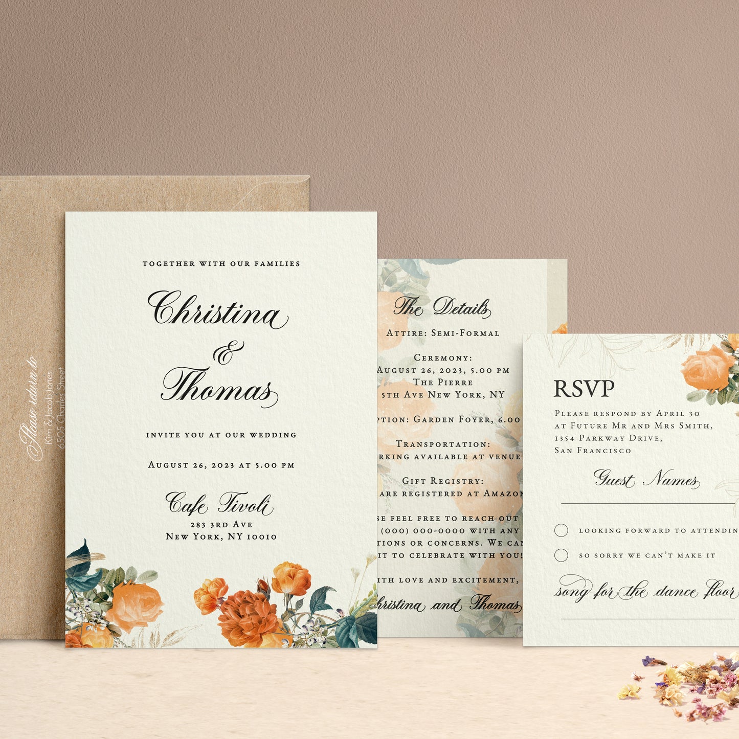 wedding invitation suite with vintage boho floral design - XOXOKristen