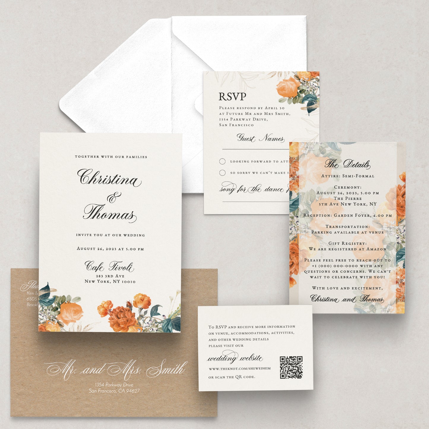 wedding invitation suite with vintage boho floral design - XOXOKristen