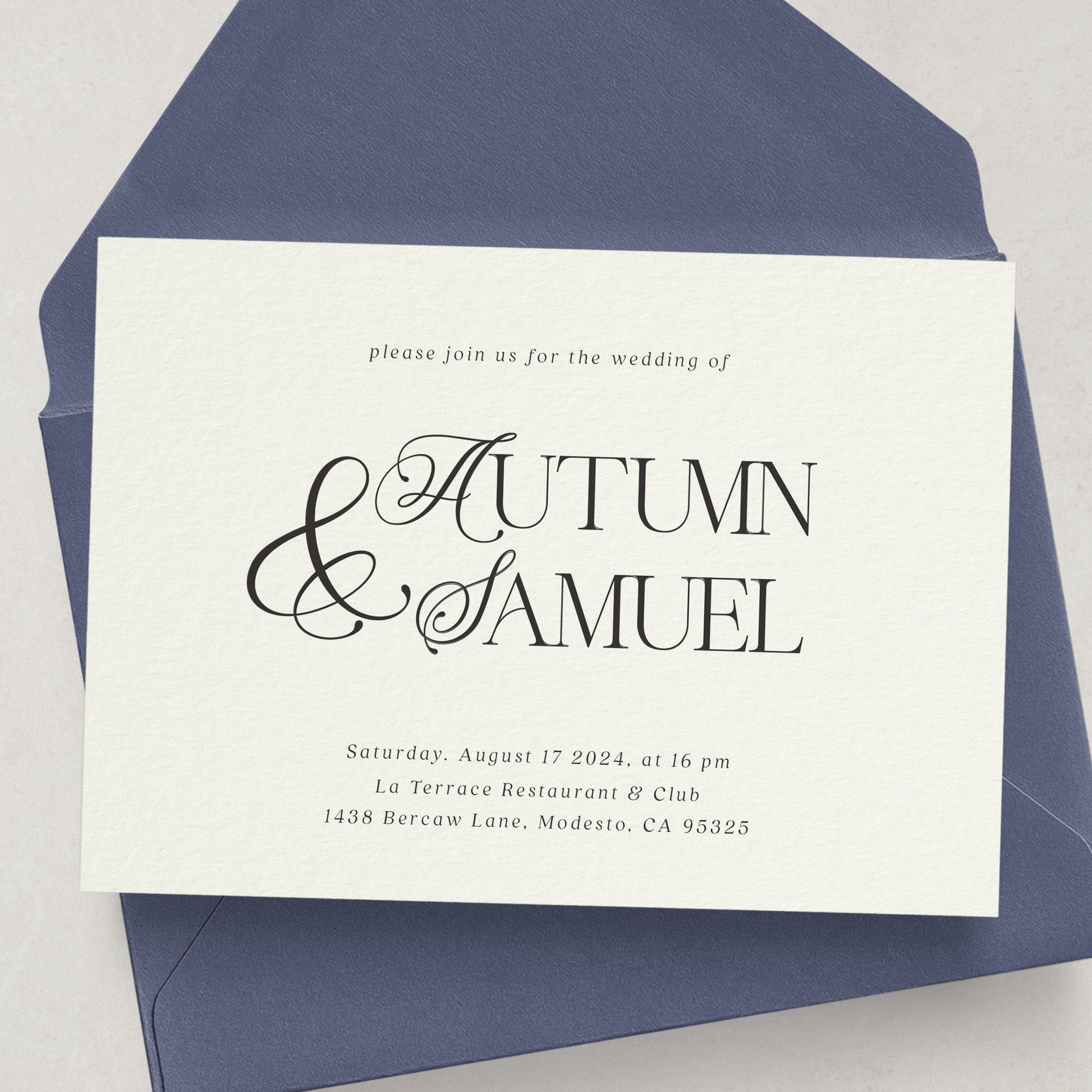 simple wedding invitation with calligraphy font -  XOXOKristen