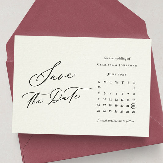 modern wedding save the date cards with calendar - XOXOKristen