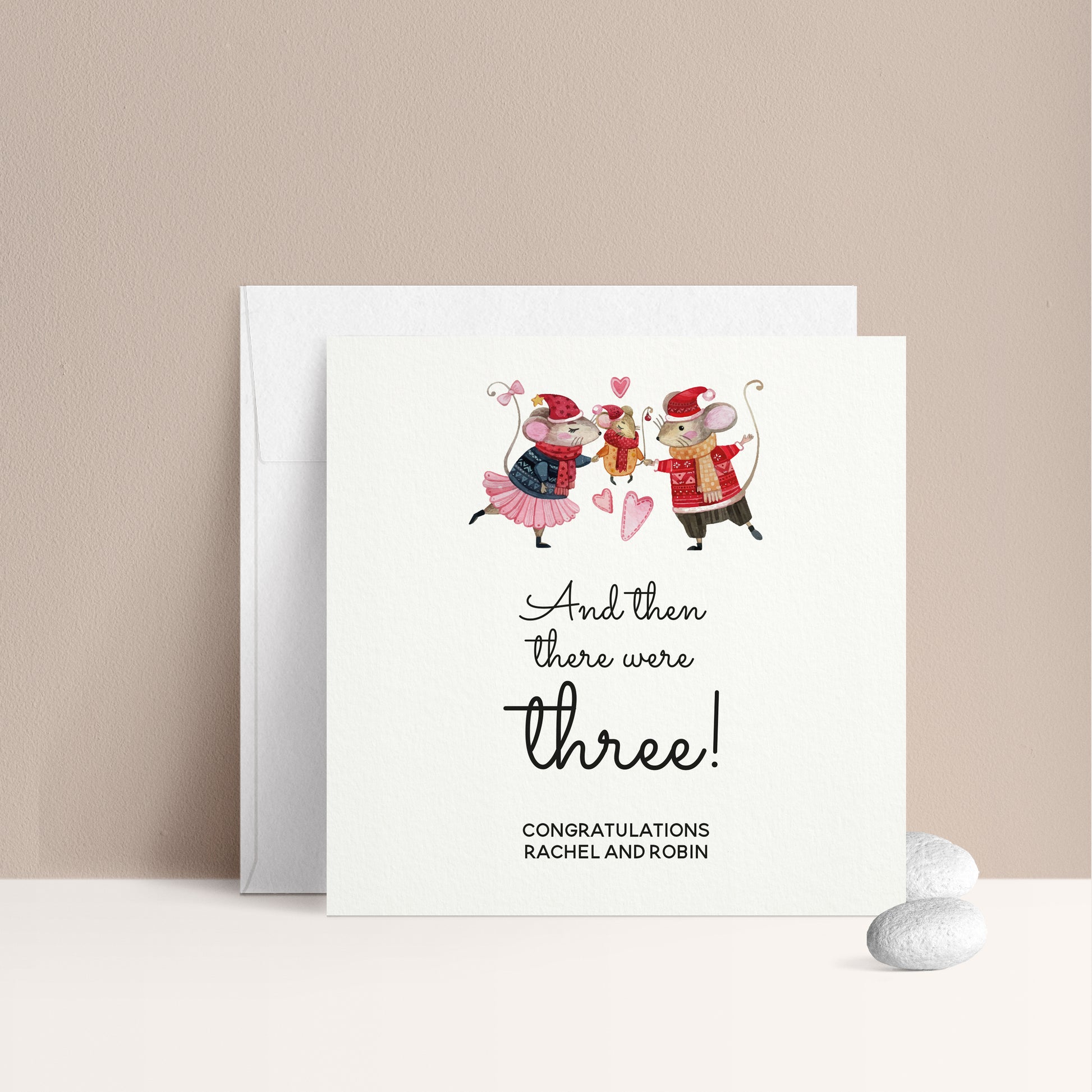 and then there were three new baby christmas card with mice family  - XOXOKristen