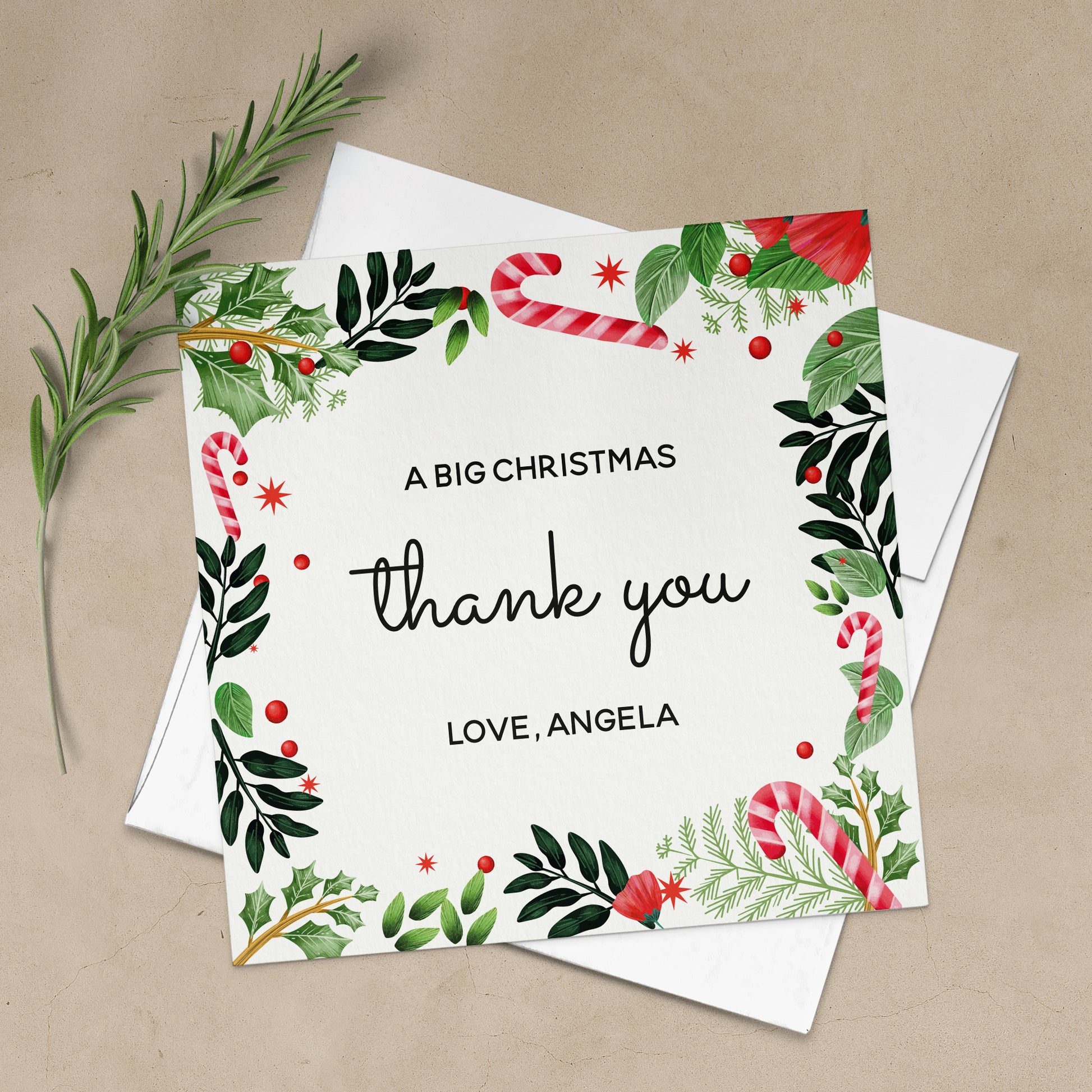 personalized christmas thank you card with greenery design - XOXOKristen
