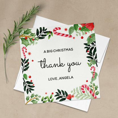 personalized christmas thank you card with greenery design - XOXOKristen