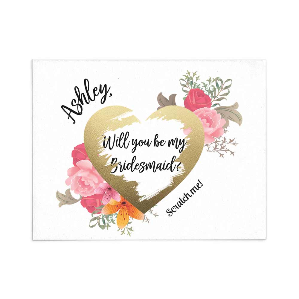 Pink Floral Will You Be My Bridesmaid Personalized Proposal Scratch Off Card - XOXOKristen