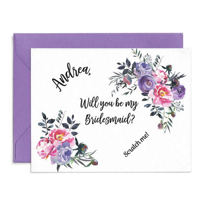 Purple Boho Bouquet Chic Scratch off Funny and Elegant Bridesmaid Proposal - XOXOKristen